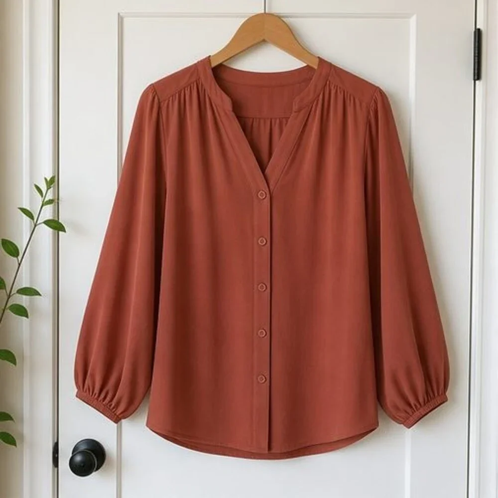 Rust Button Blouse - Picture 1 of 6